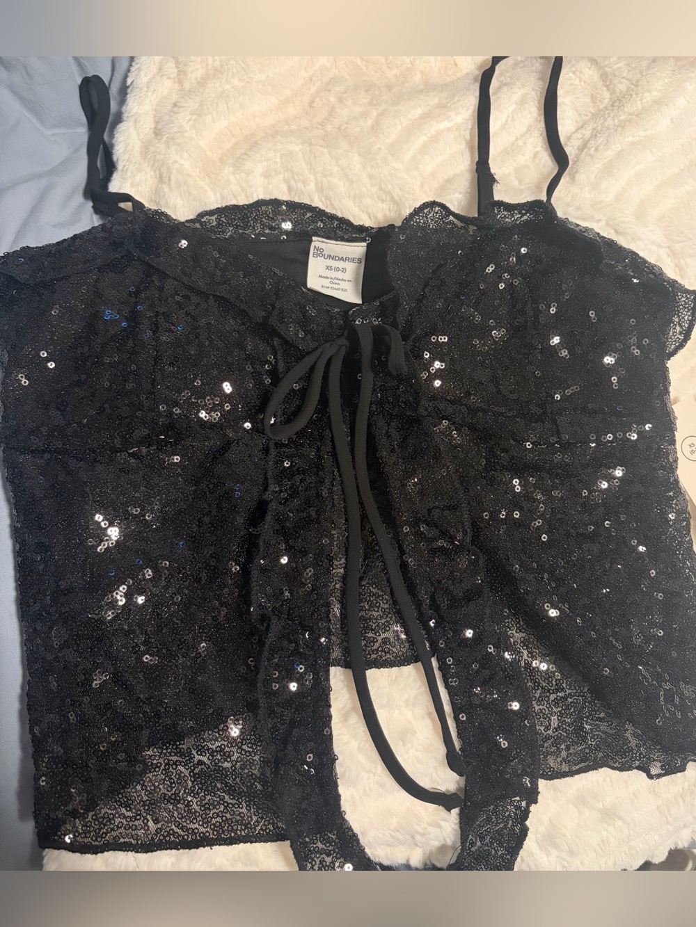 No Boundaries Black Sequin Lace Cami Top